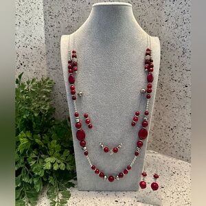 Red and silver bead necklace set